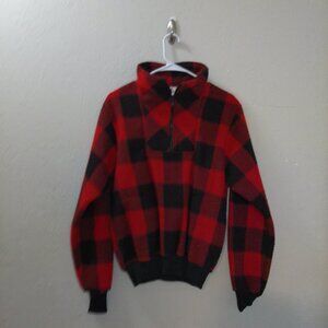 Vintage EMG Buffalo Plaid Fleece Pullover Half Zip Red Black – Size Small